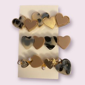 3pcs Faux Pearl & Heart Decor Alligator Hair Clips - #273